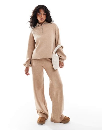 quarter zip jumper & trouser co-ord in beige