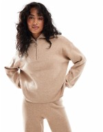 quarter zip jumper & trouser co-ord in beige