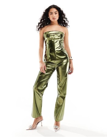 Lupe top and trouser co-ord in khaki chrome