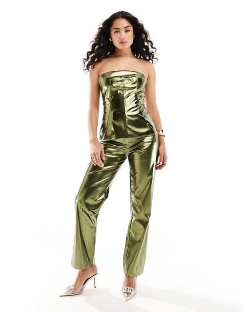 Lupe top and trouser co-ord in khaki chrome