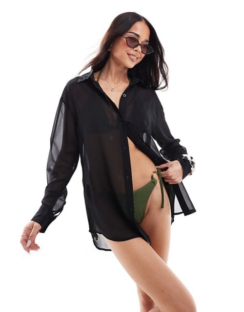 sheer beach shirt in black