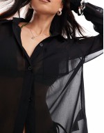 sheer beach shirt in black